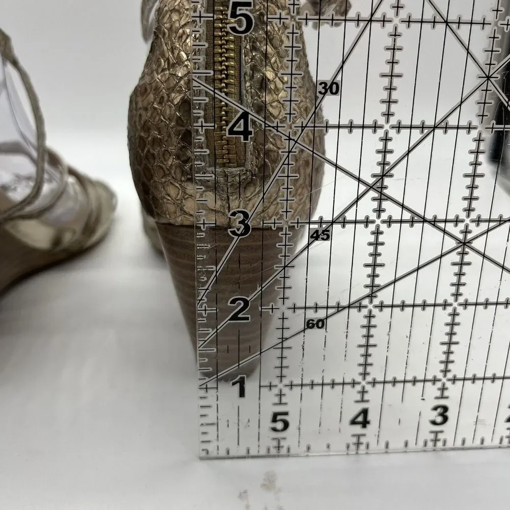 Eileen Fisher Women's 9.5 Gold Strappy Platform Wedge Shoes Sandals‎ Back Zip